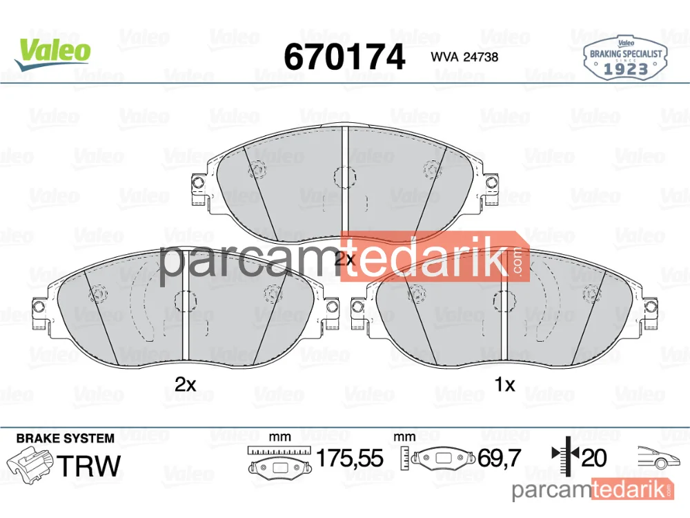 670174 | Fren Balatası — VW Arteon, VW Tiguan Allspace, VW Passat B8 Variant